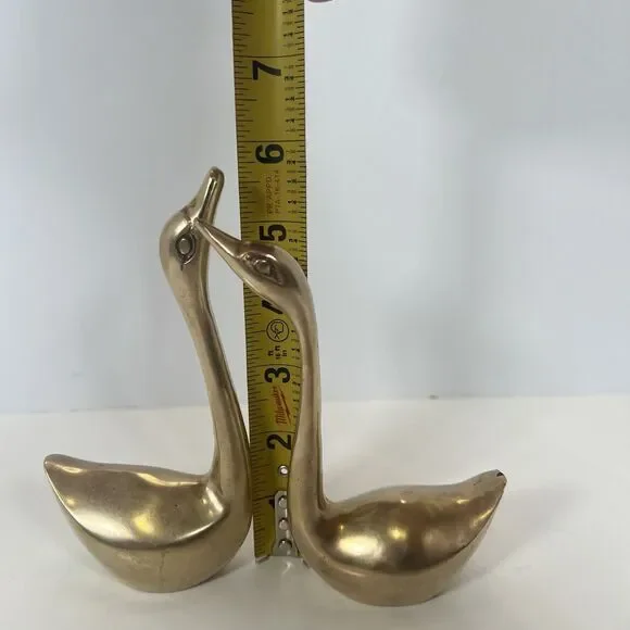 Brass Ducks/ Swans /Birds Paperweight MCM VTG Figurine Set Of 2  5-5/8” & 5-1/8” - Picture 7 of 9